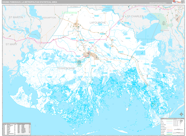 Houma-Thibodaux Metro Area Digital Map Premium Style